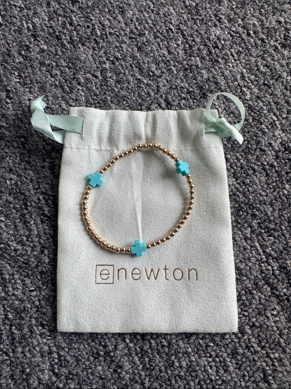 E Newton Gold Bead Bracelet with Turquoise Cross Charms
